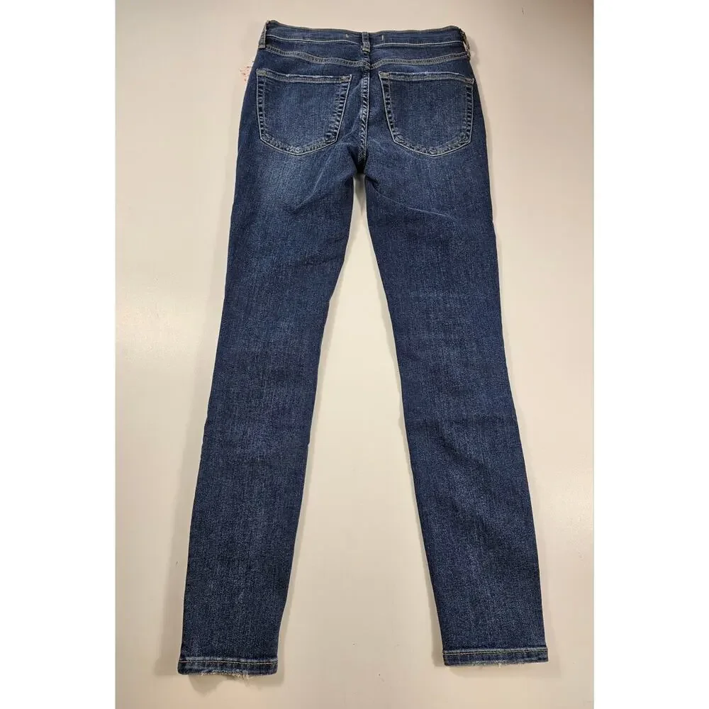 NWT free people midnight blue destroyed mid rise blue jeans 26